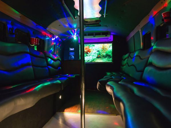 The interior of one of our party buses