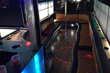 awesome tables inside the party bus