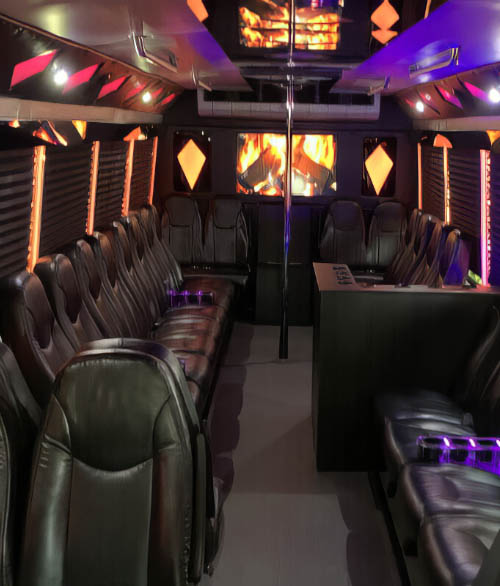 Party bus group transportation option with leather seats