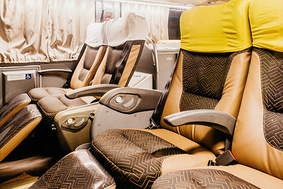 Charter bus services with comfortable seats